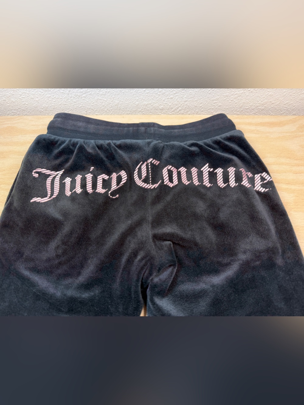 Juicy Couture Black Velour Joggers with Pink Script Logo